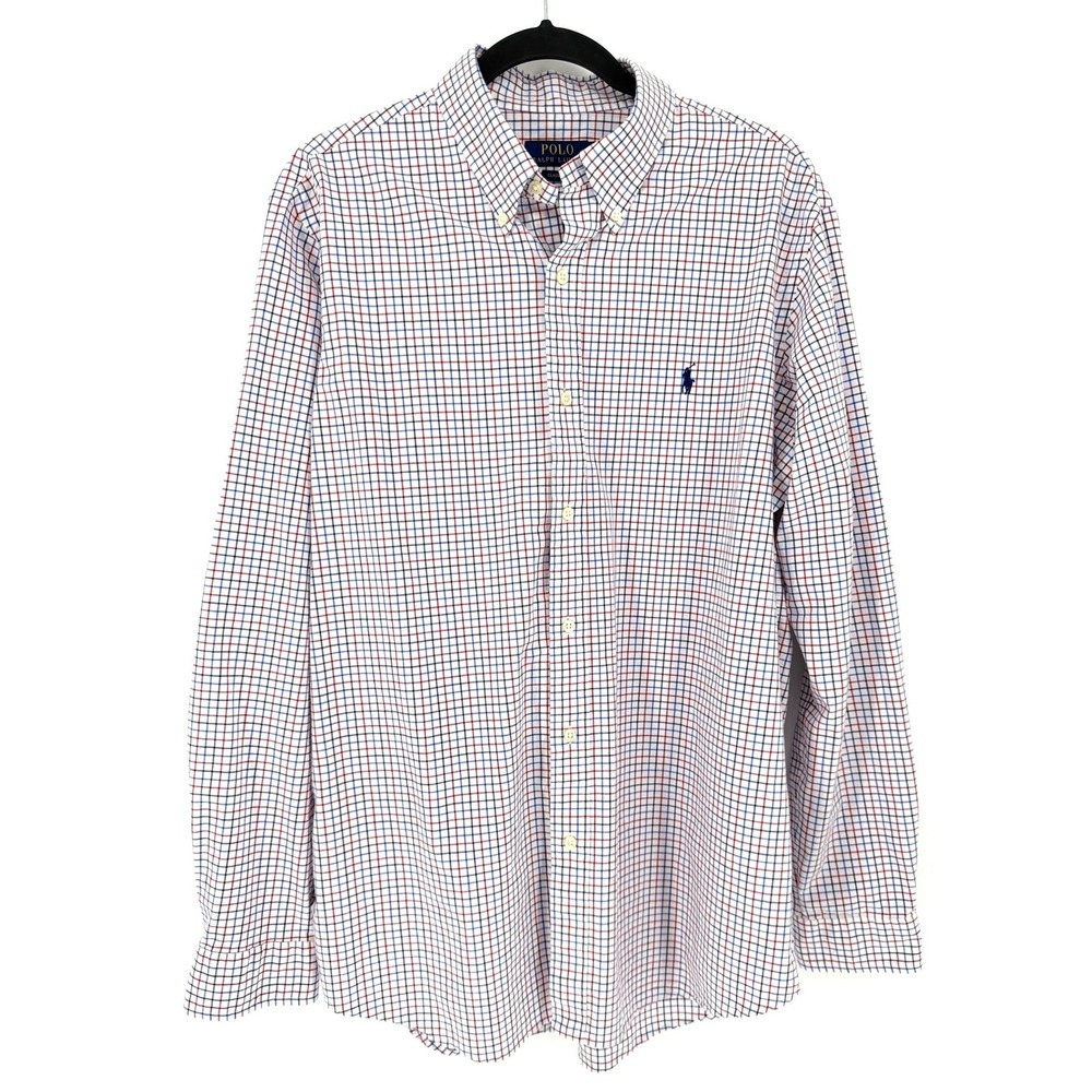 Polo Ralph Lauren Shirt Tattersall Check Large White Red Blue Classic Stretch